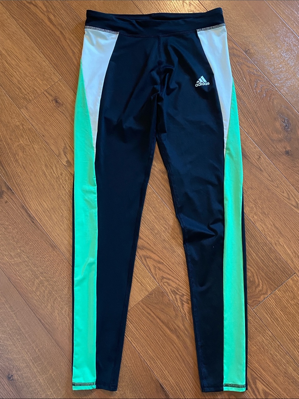 Adidas Girls XL(16) Black White Green AEROREADY Logo Pants Legging